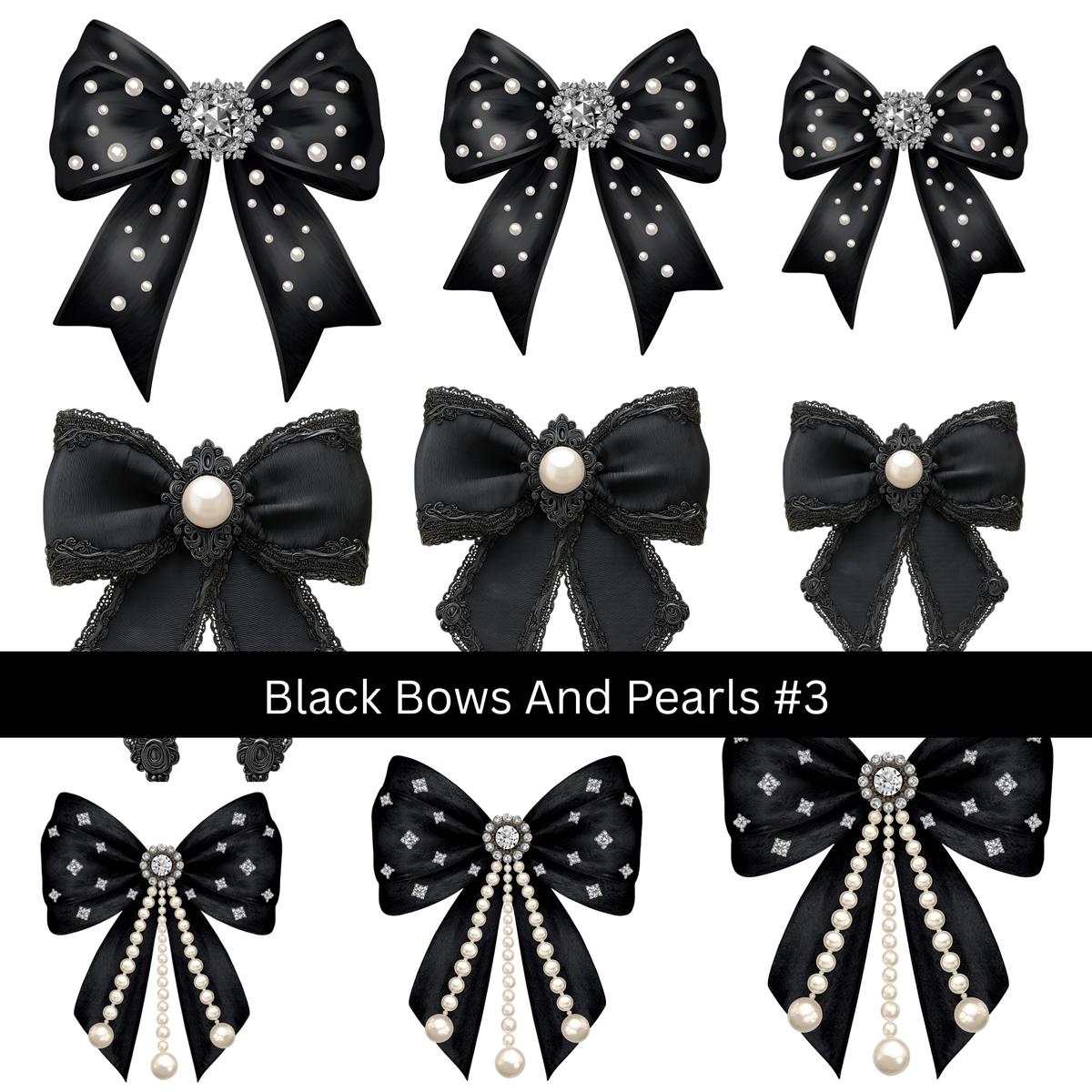 Black Bows and Pearls UV DTF Decal sheets