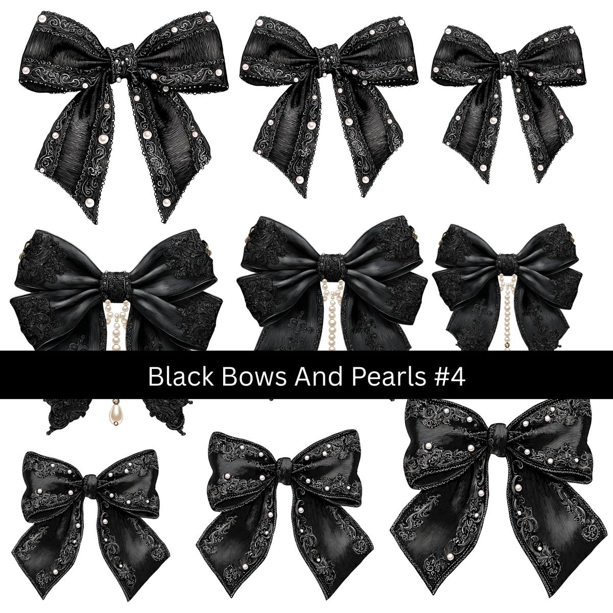 Black Bows and Pearls UV DTF Decal sheets