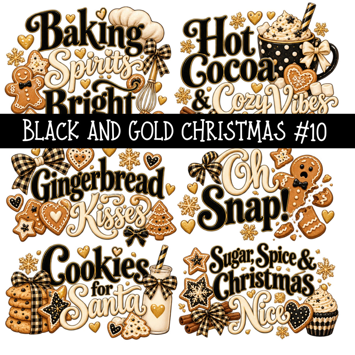 Black and Gold Christmas UV DTF Decal sheets 11 Designs available