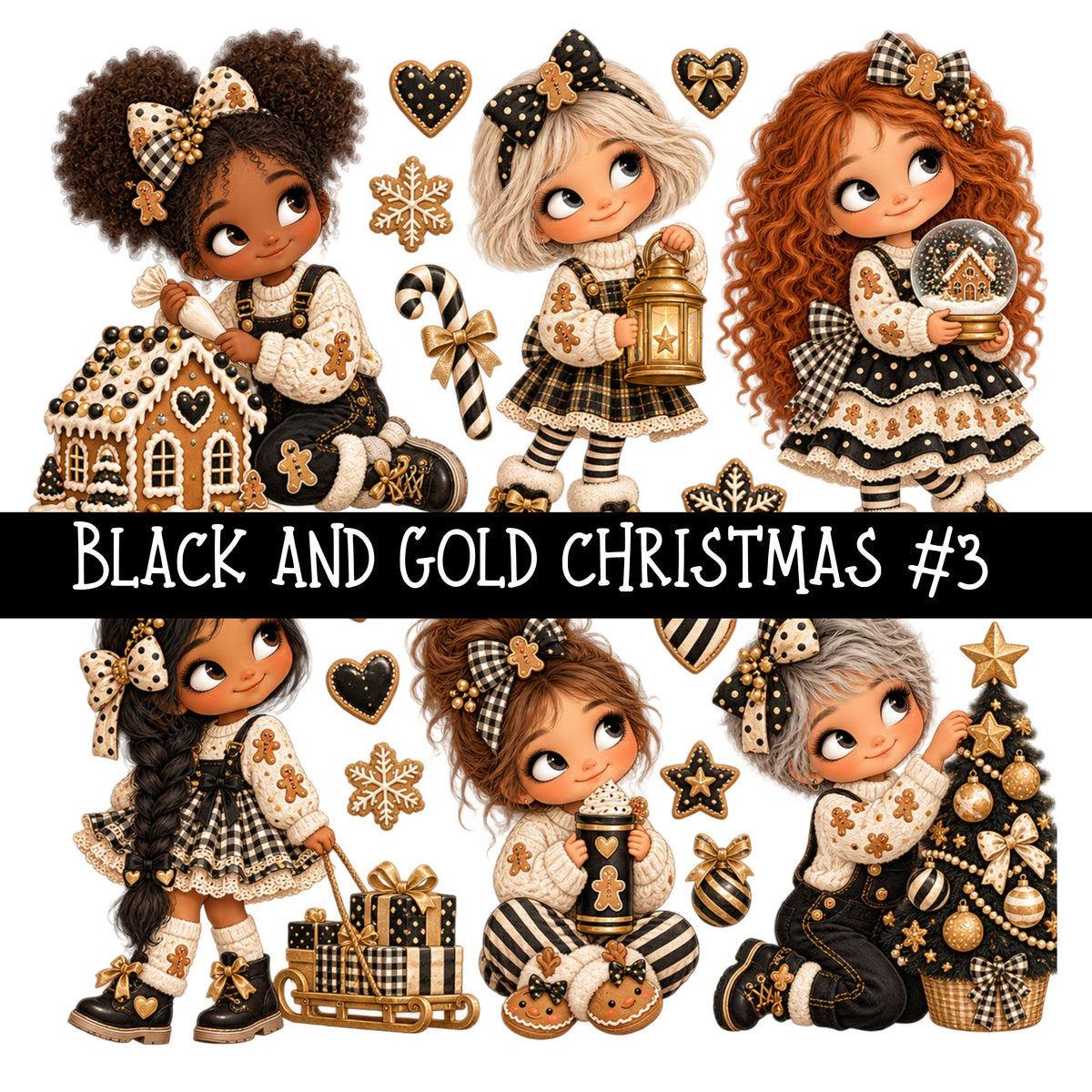 Black and Gold Christmas UV DTF Decal sheets 11 Designs available