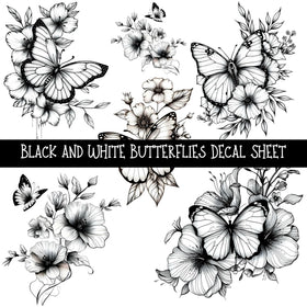 Black and White Butterflies UV DTF Decal sheets