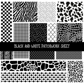 Black and white Patchwork precut vinyl sheet available in 12x12 or 6x6 sizes