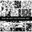 Black and White Toile Patchwork precut vinyl sheet available in 12x12 or 6x6 sizes