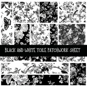 Black and White Toile Patchwork precut vinyl sheet available in 12x12 or 6x6 sizes