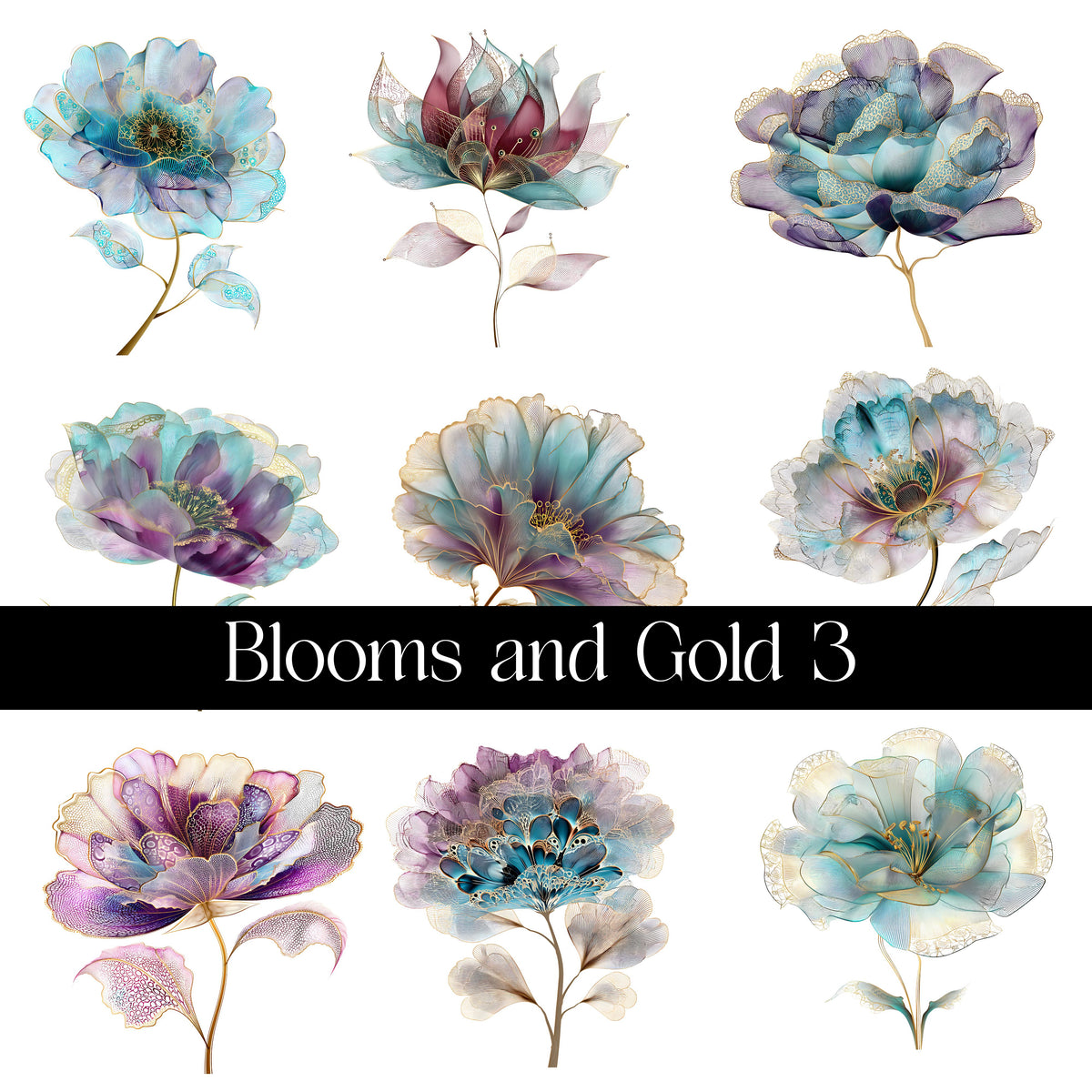 Blooms and Gold Decal sheets- 11 Design Optons