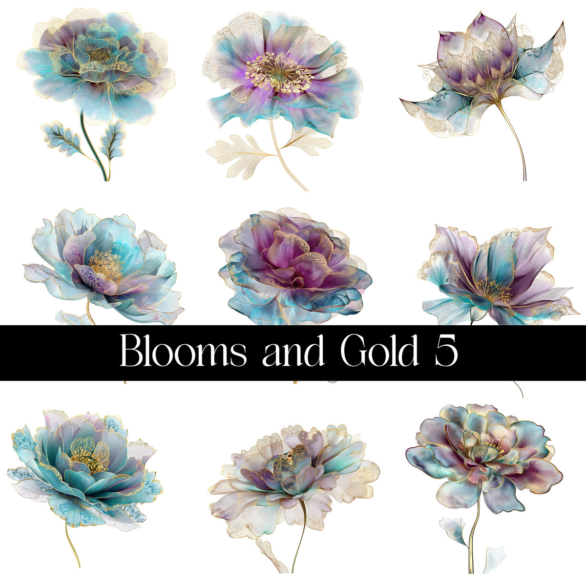 Blooms and Gold Decal sheets- 11 Design Optons
