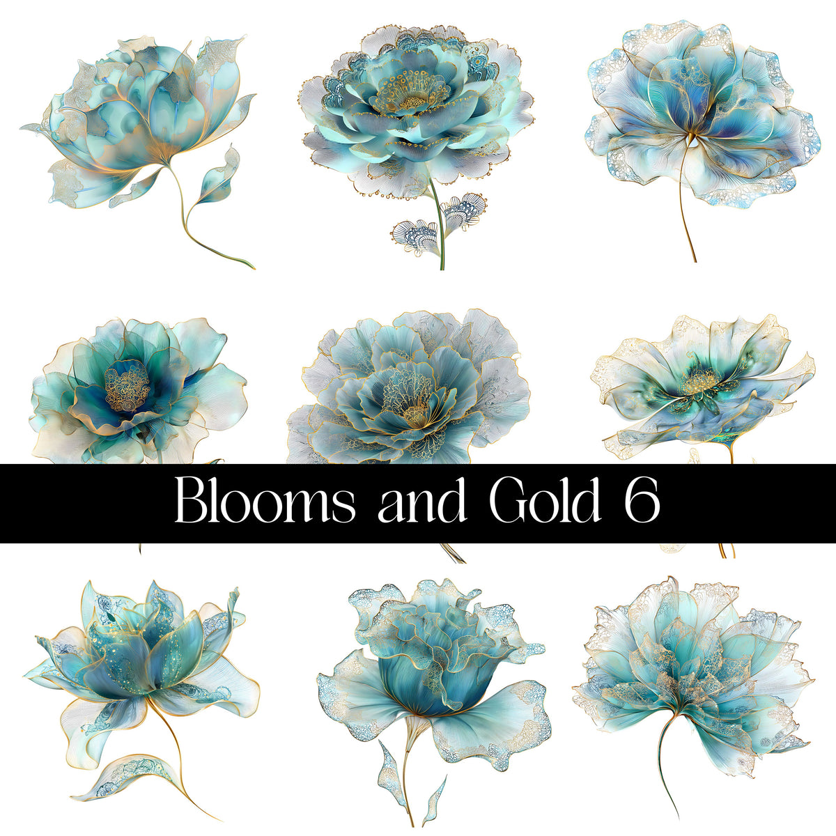 Blooms and Gold Decal sheets- 11 Design Optons