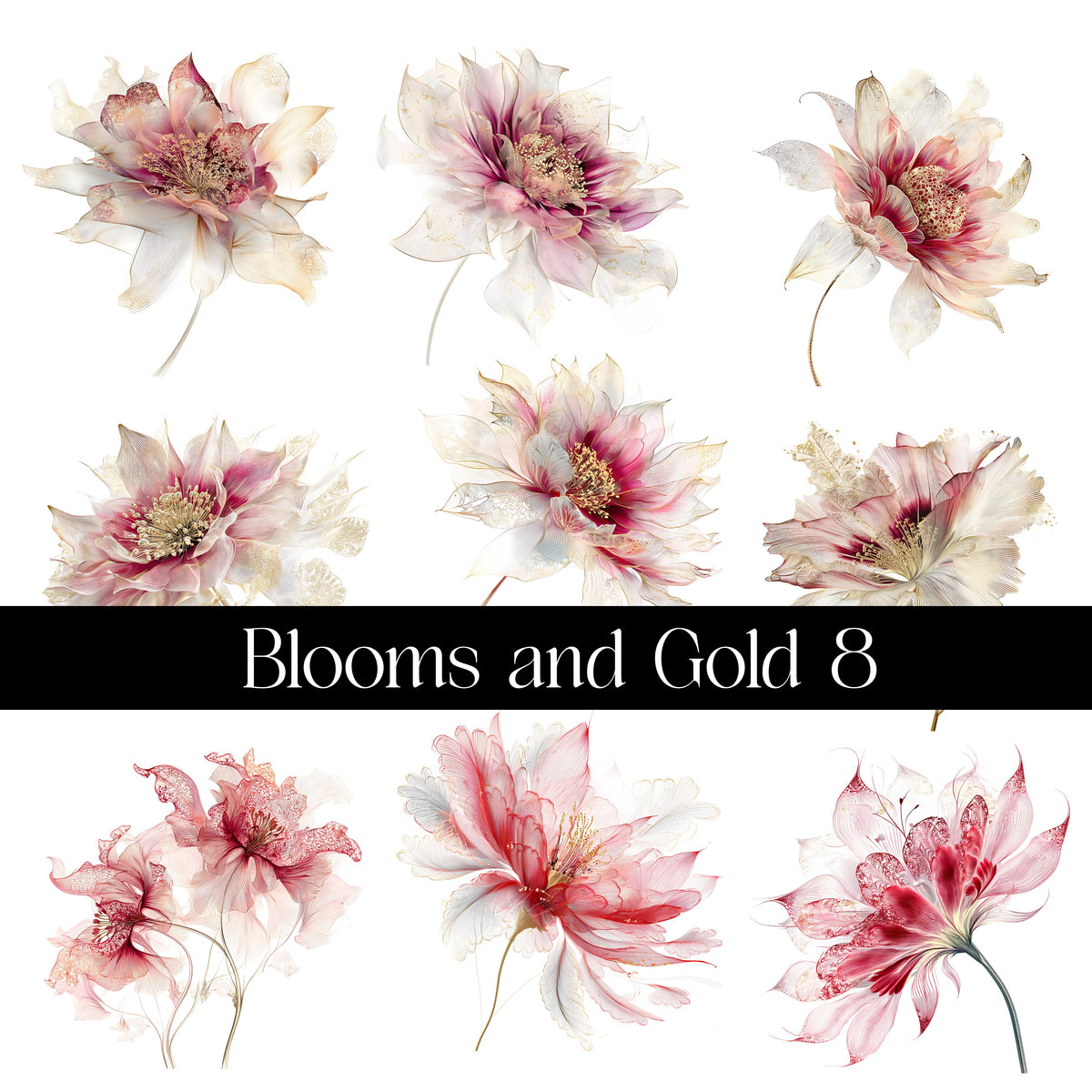 Blooms and Gold Decal sheets- 11 Design Optons