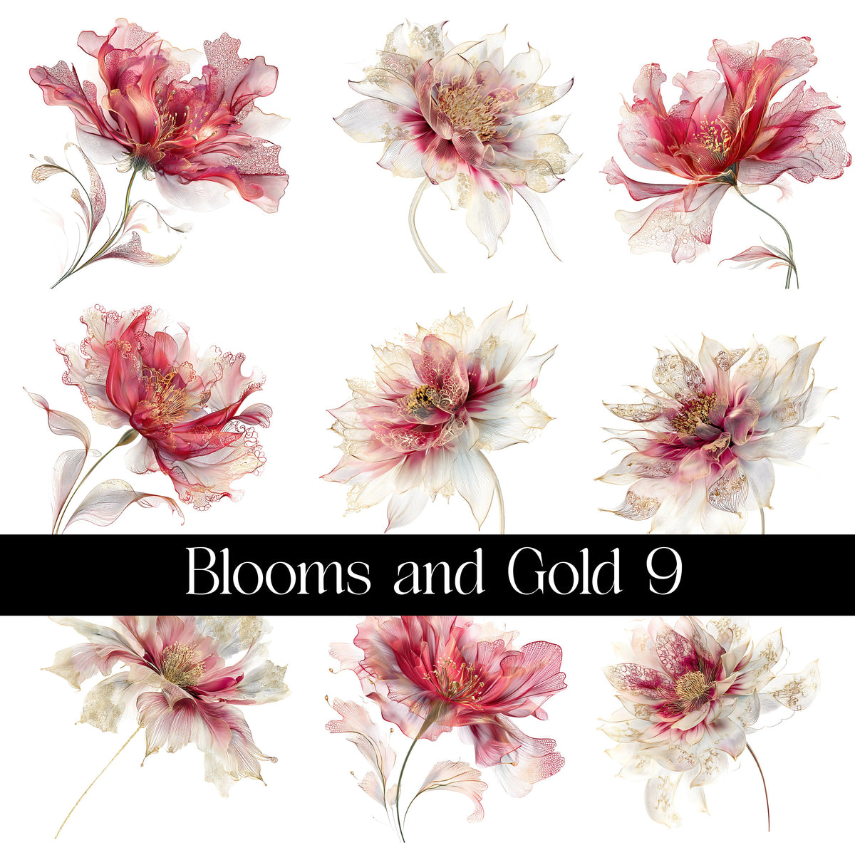 Blooms and Gold Decal sheets- 11 Design Optons