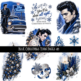 Blue Christmas Torn Pages UV DTF Decal sheets 8 Designs available