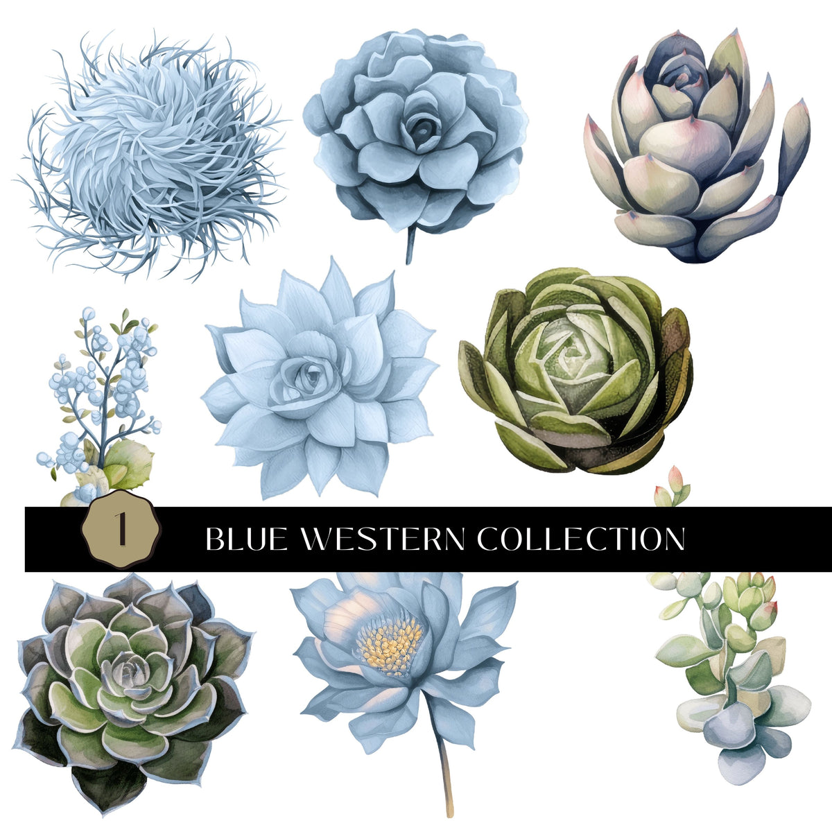 Blue Western Collection UV DTF Decal Sheets- 6 Designs