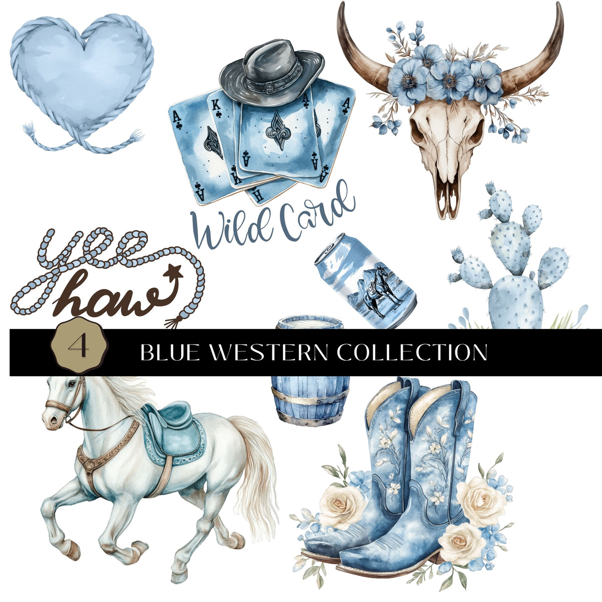Blue Western Collection UV DTF Decal Sheets- 6 Designs