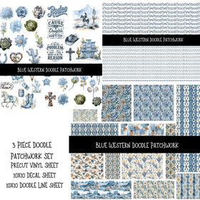 Blue Western Doodle Patchwork Set