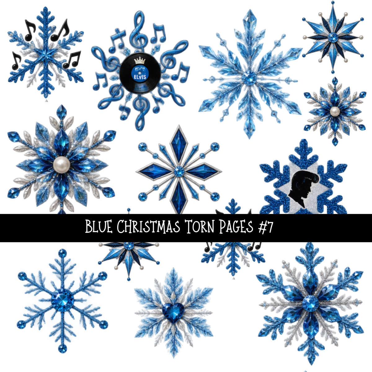 Blue Christmas Torn Pages UV DTF Decal sheets 8 Designs available
