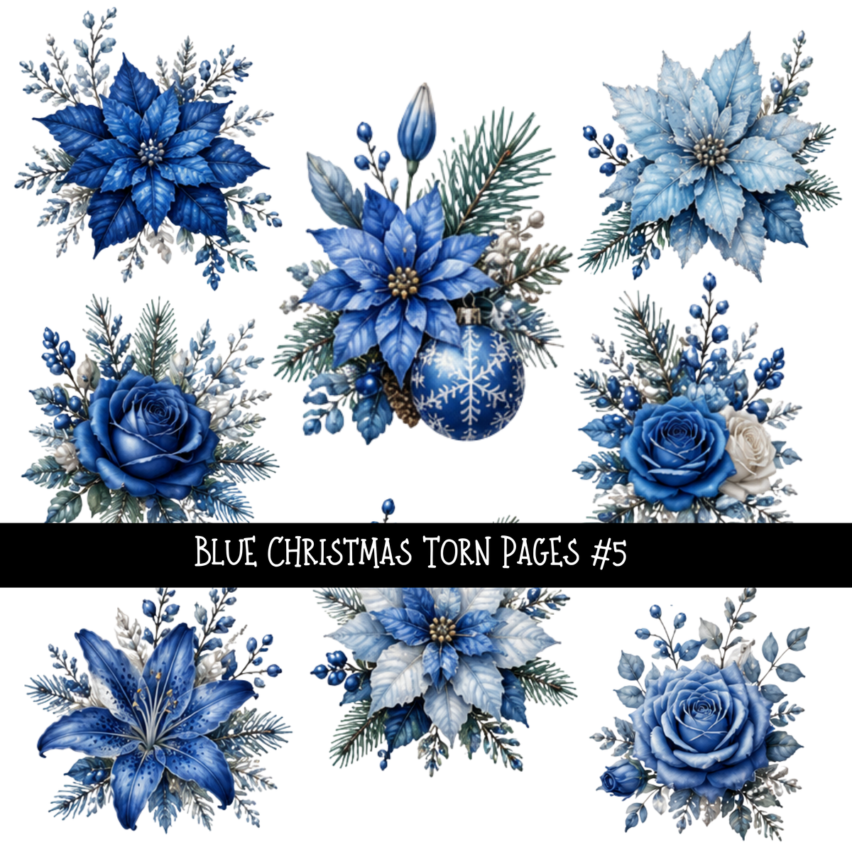 Blue Christmas Torn Pages UV DTF Decal sheets 8 Designs available