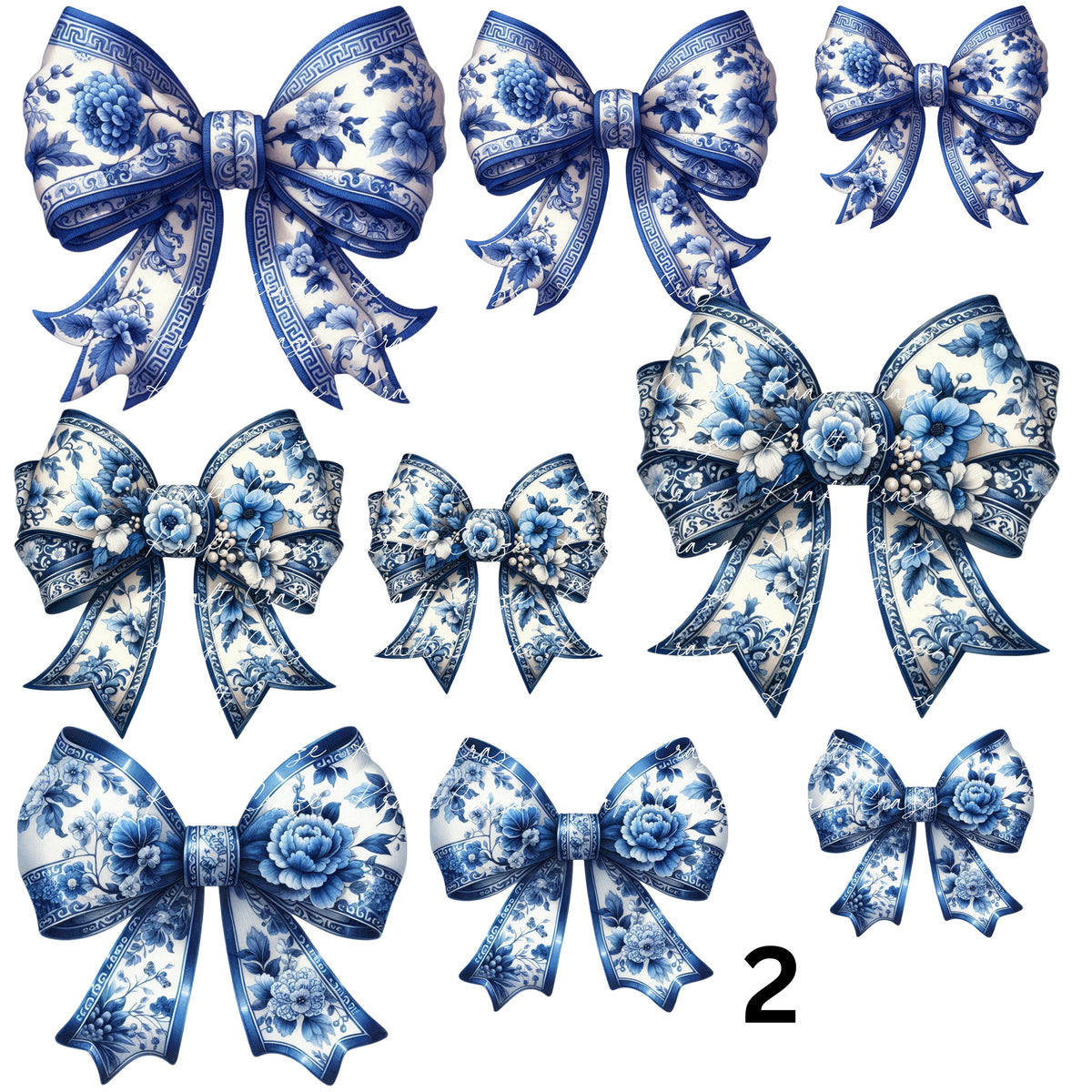 Blue and white Coquette Bows UV DTF Decal accent Sheet 10x10 sheet 3 designs