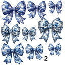 Blue and white Coquette Bows UV DTF Decal accent Sheet 10x10 sheet 3 designs