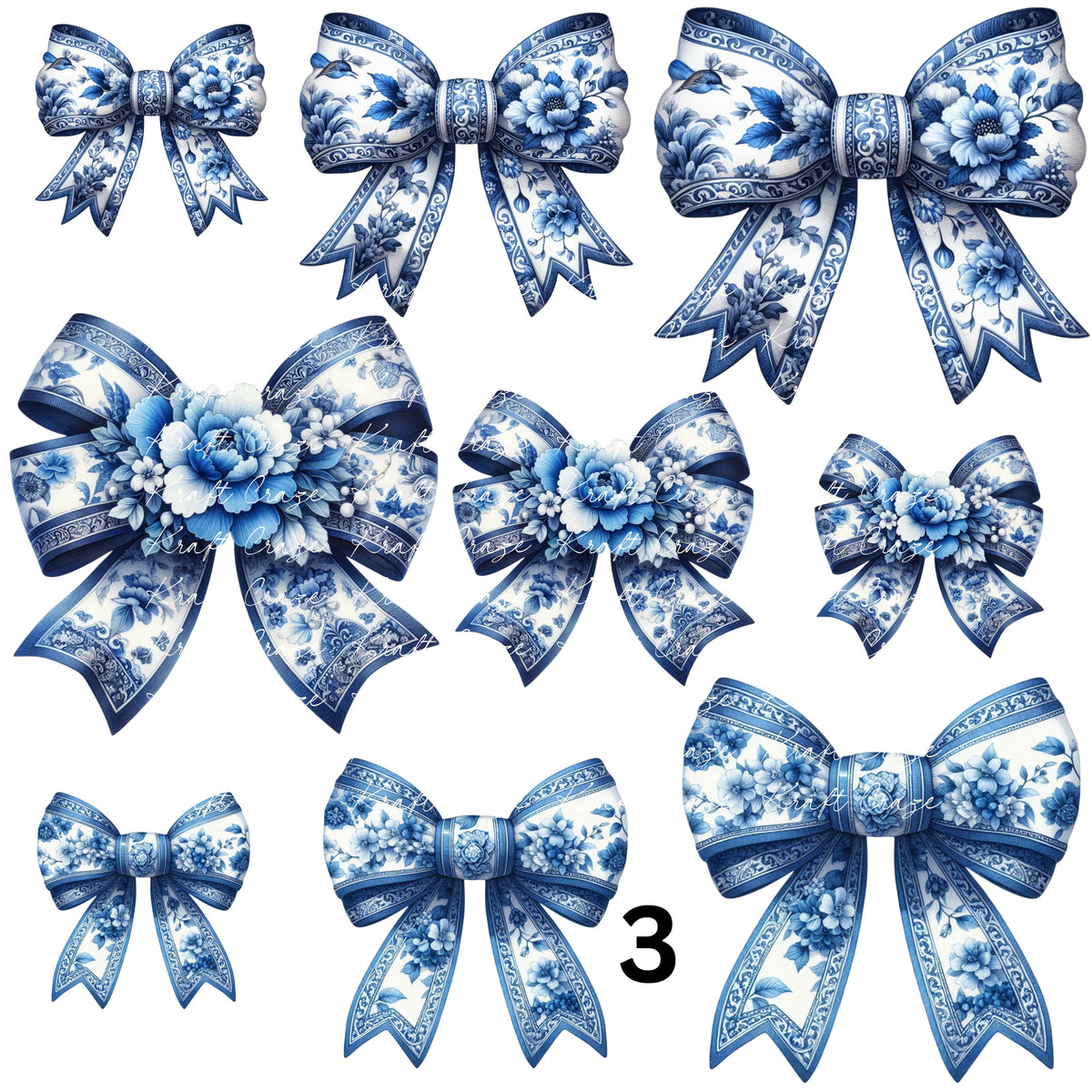 Blue and white Coquette Bows UV DTF Decal accent Sheet 10x10 sheet 3 designs
