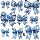 Blue and white Coquette Bows UV DTF Decal accent Sheet 10x10 sheet 3 designs