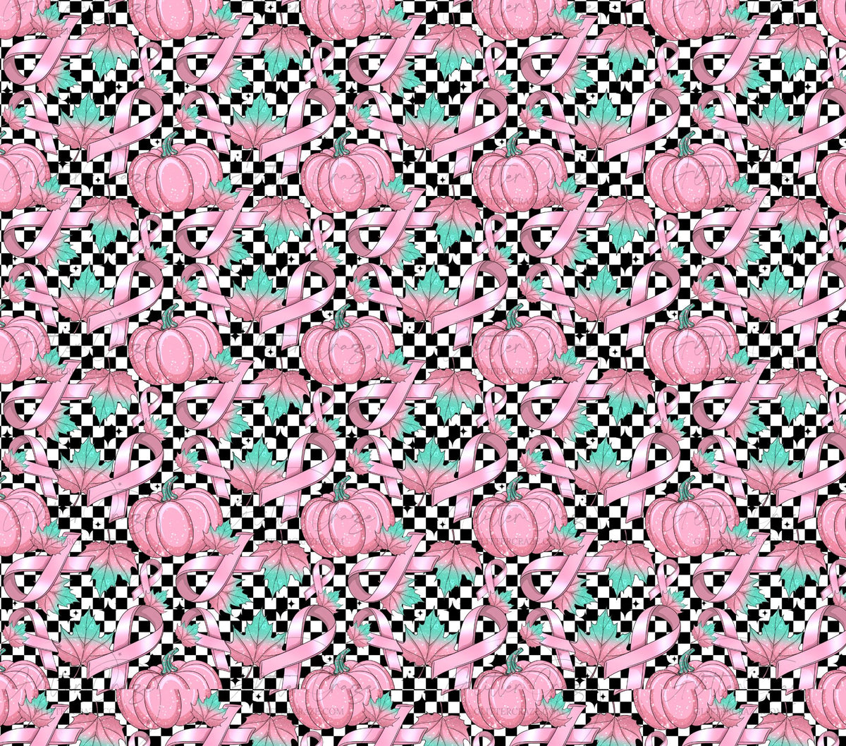 In October we wear pink checker vinyl sheets