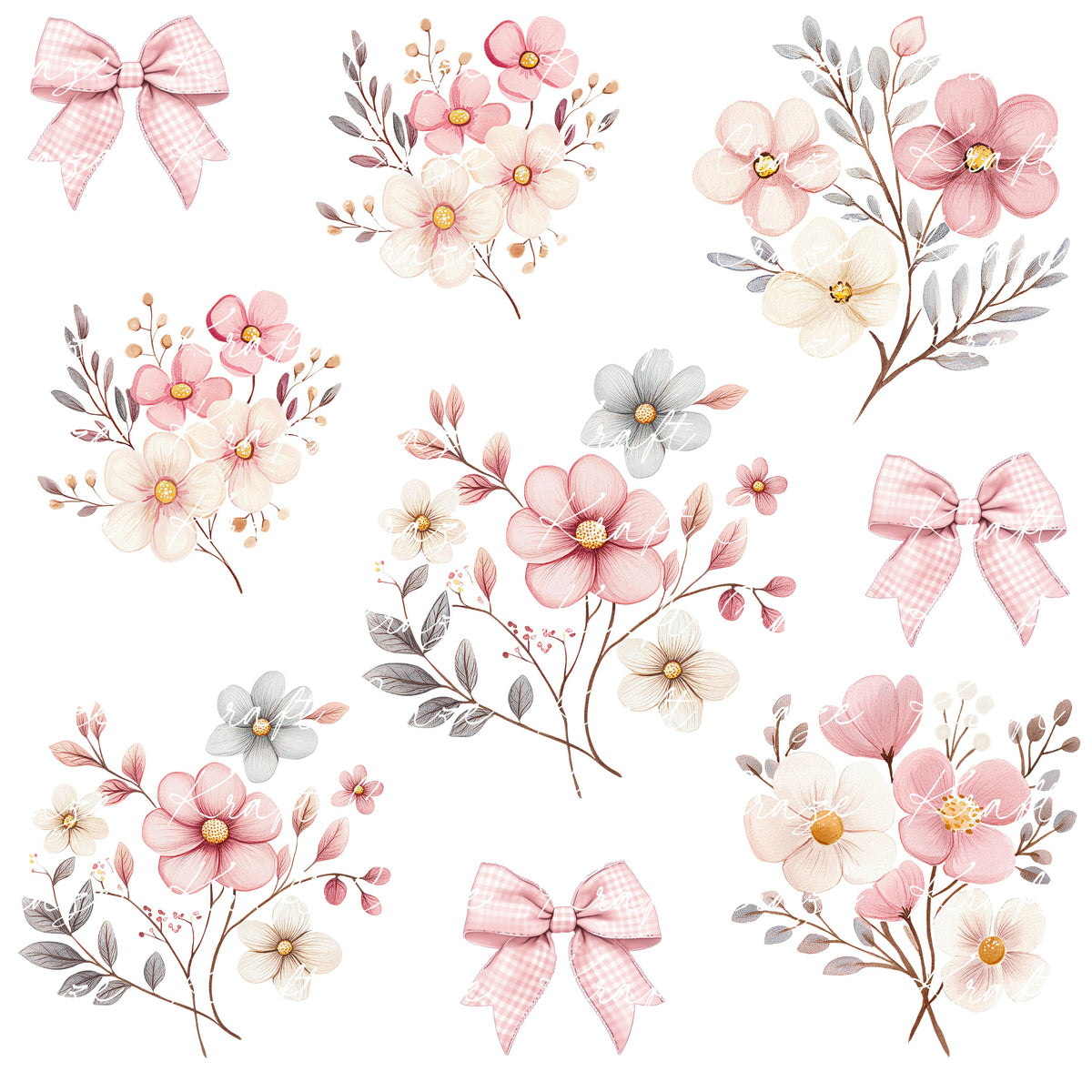 Blush and Bows UV DTF Decal accent Sheet 10x10