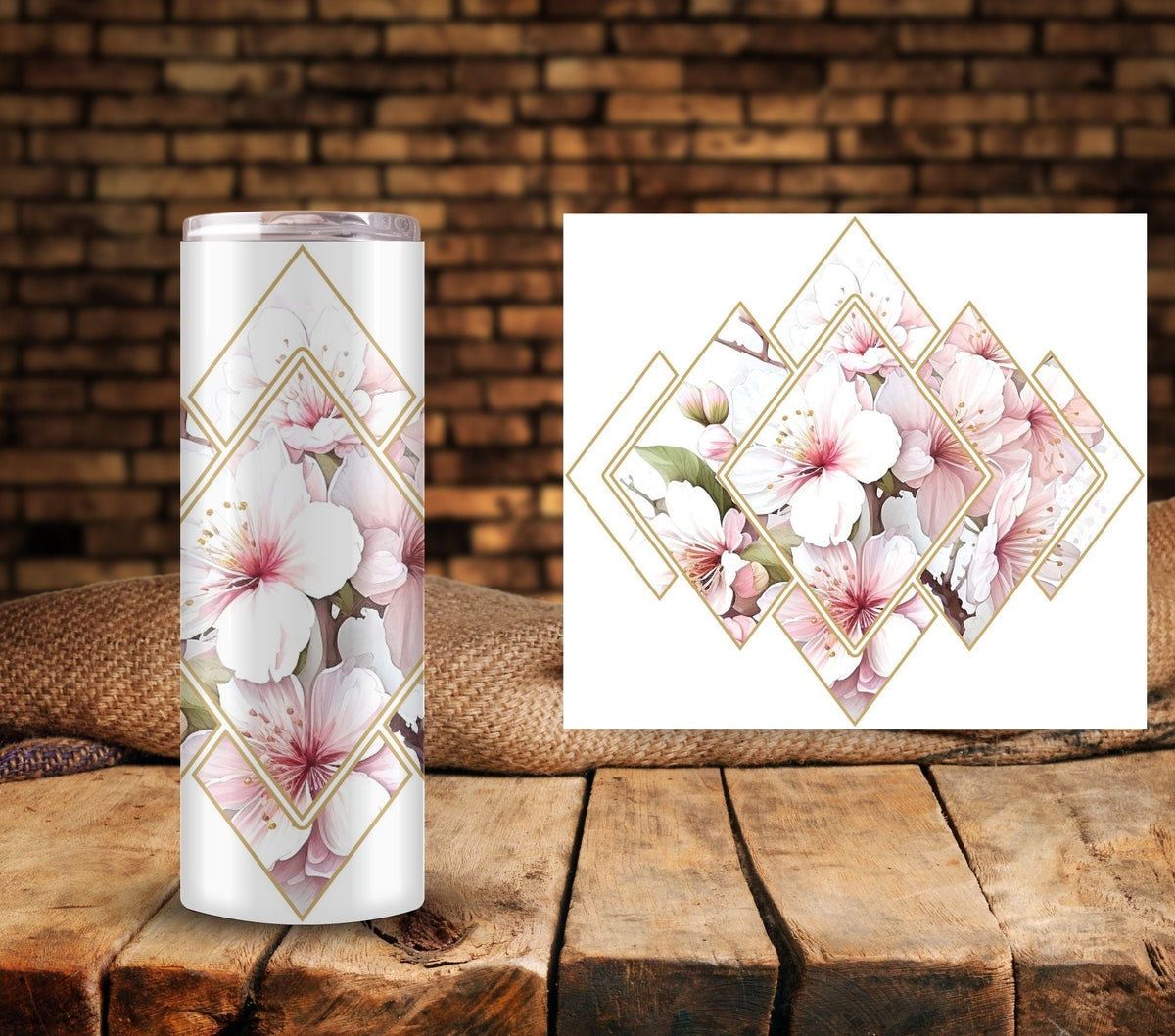 Cherry Blossom Diamond Burst UV DTF Tumbler Wrap