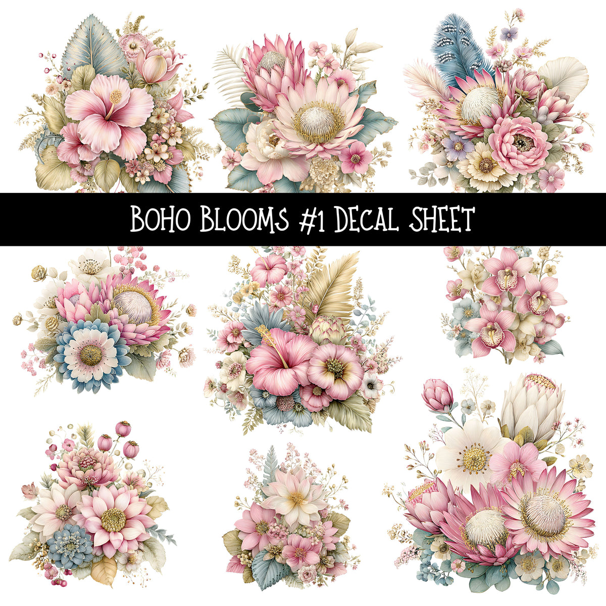 Boho Blooms UV DTF Decal sheets 2 design Options available