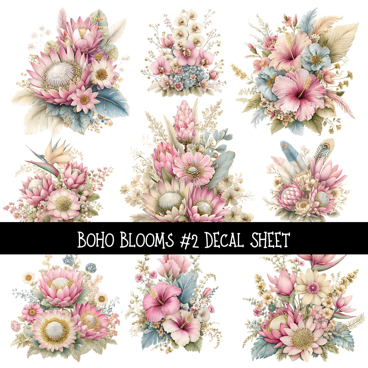 Boho Blooms UV DTF Decal sheets 2 design Options available