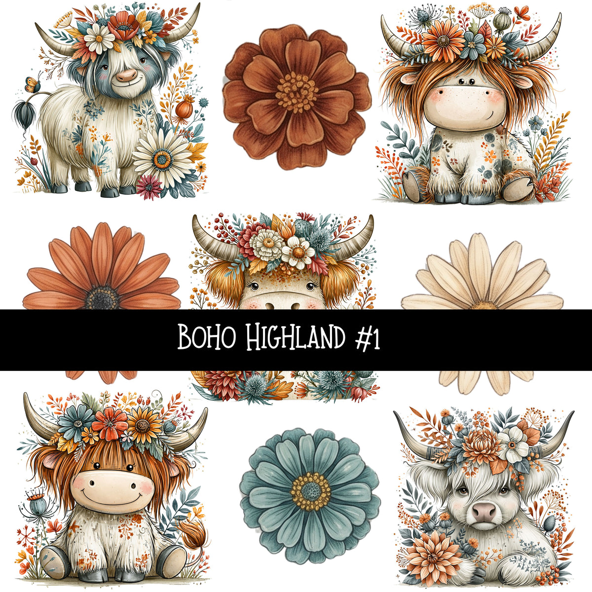 Boho Highland UV DTF Decal sheets 2 Designs available
