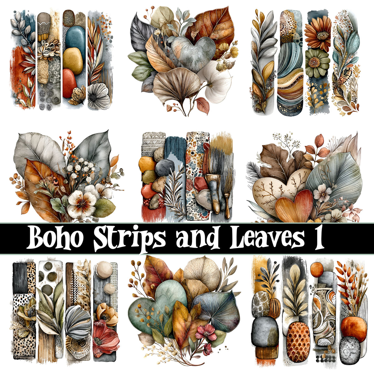 Boho Strips and Leaves UV DTF Decal Sheets 2 Designs