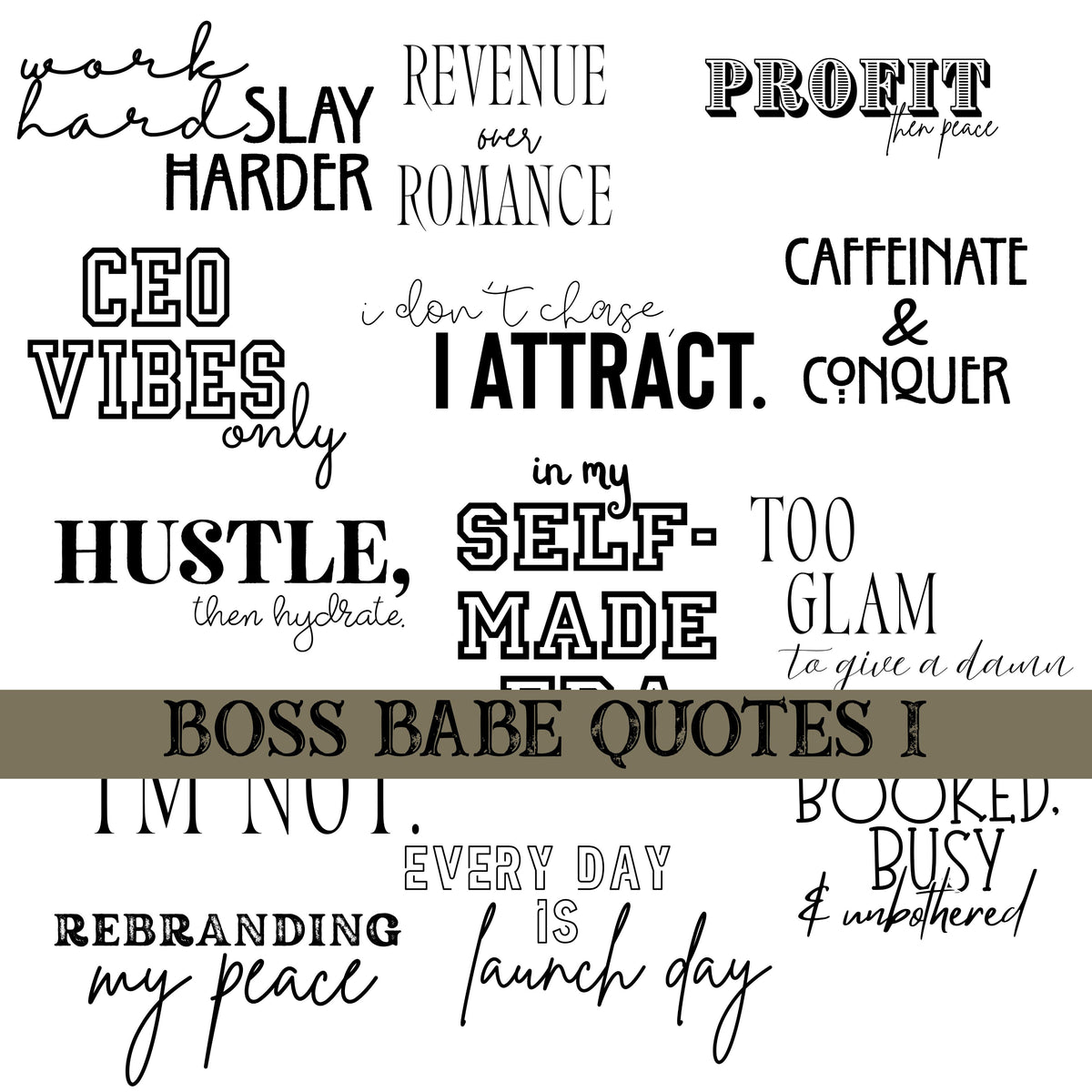 Boss babe Quotes UV DTF Decal Sheets 10 sheet Designs