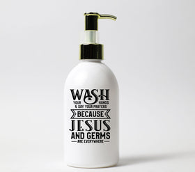 Jesus and Germs Soap Dispenser UV DTF Decal