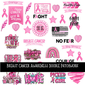 Breast Cancer Awareness Doodle Patchwork Set