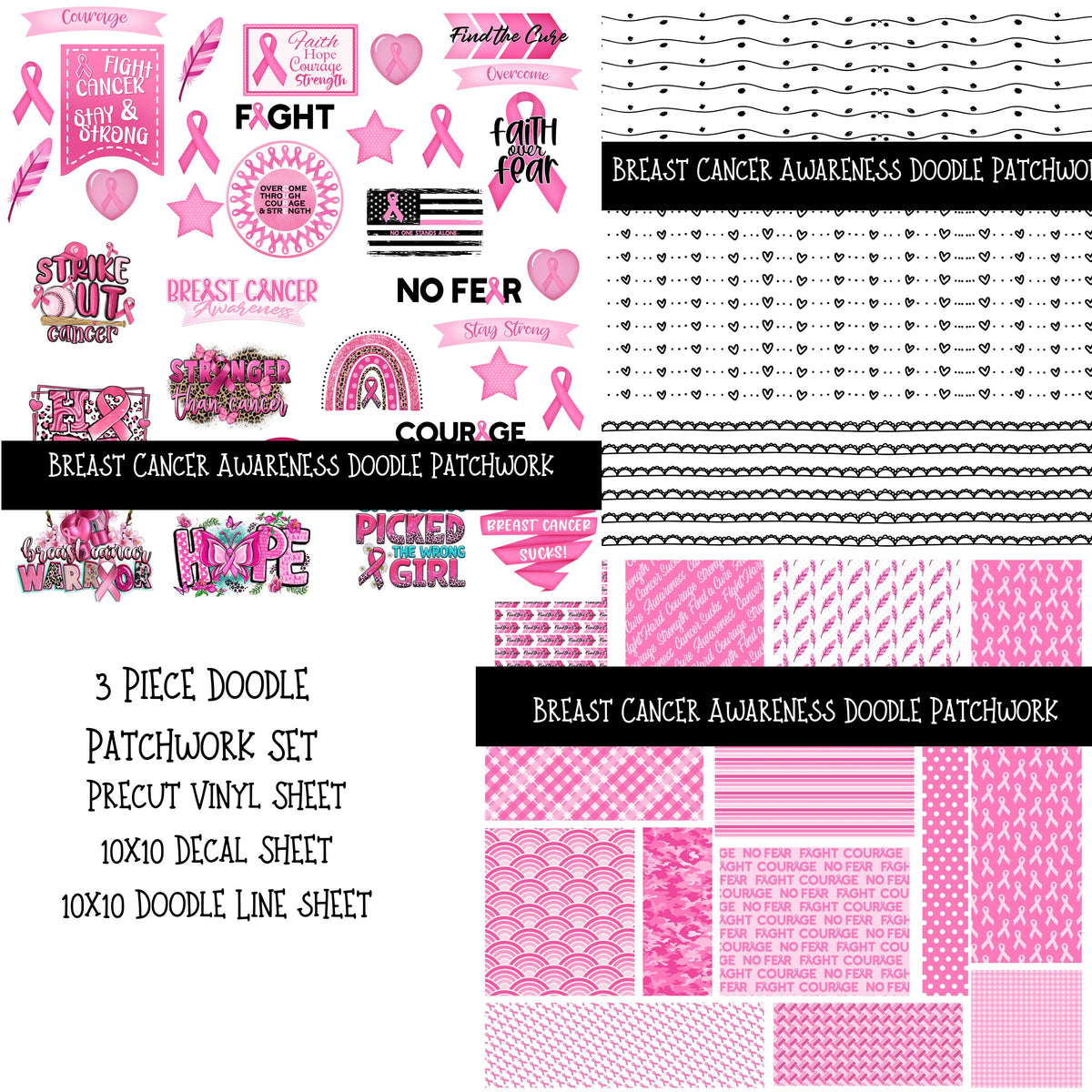 Breast Cancer Awareness Doodle Patchwork Set