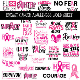 Breast Cancer Awareness words UV DTF Decal sheet