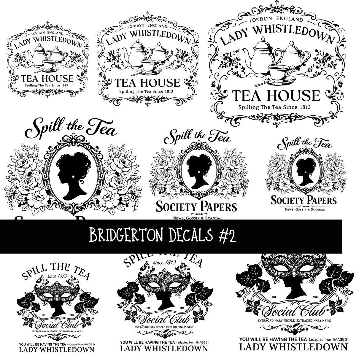 Bridgerton UV DTF Decal sheets 3 designs