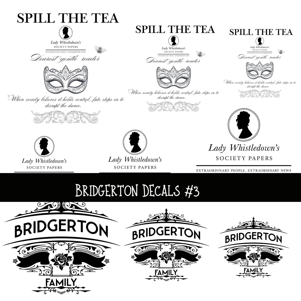 Bridgerton UV DTF Decal sheets 3 designs