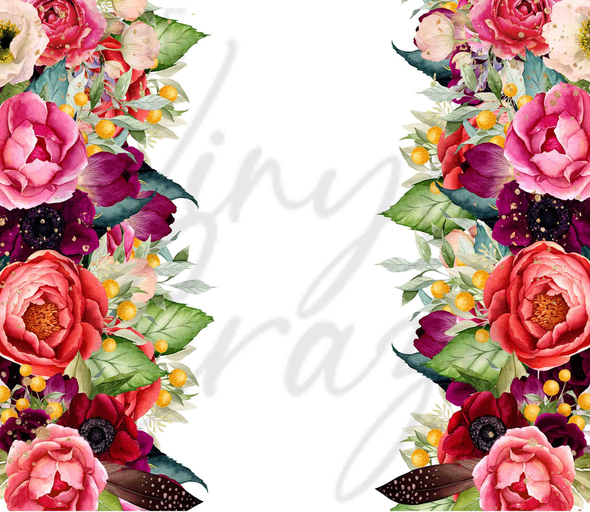 Bright Floral Border 20 or 30 oz Skinny Adhesive Vinyl Wrap