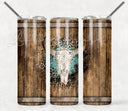 Bull Skull Woodgrain 20 oz Skinny Adhesive Vinyl Wrap