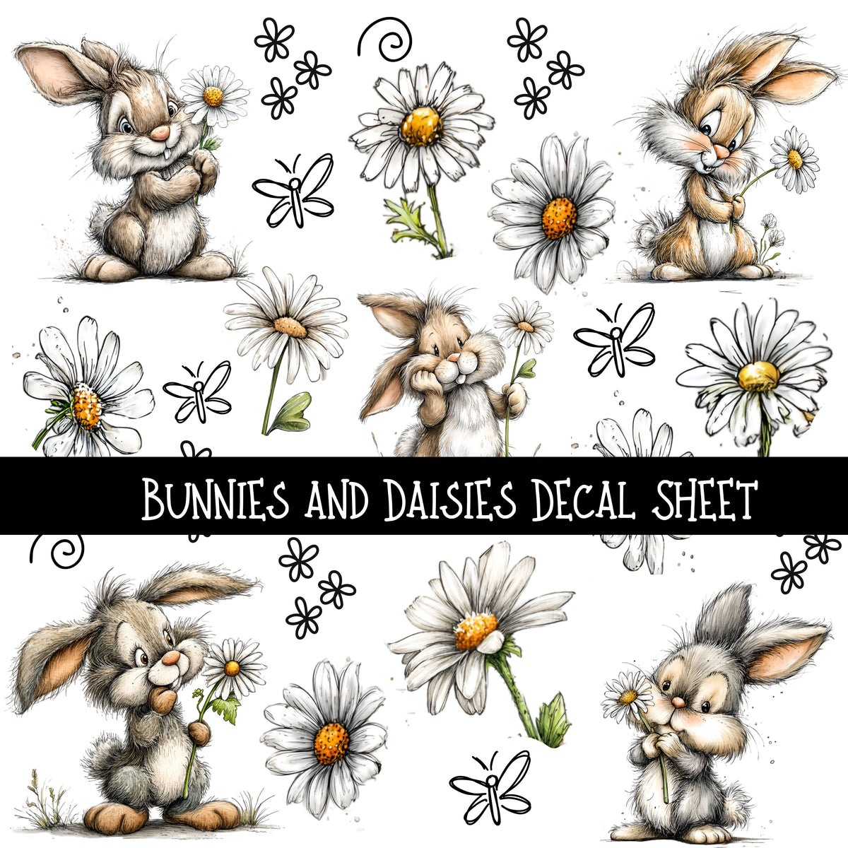 Bunnies and Daisies UV DTF Decal sheets