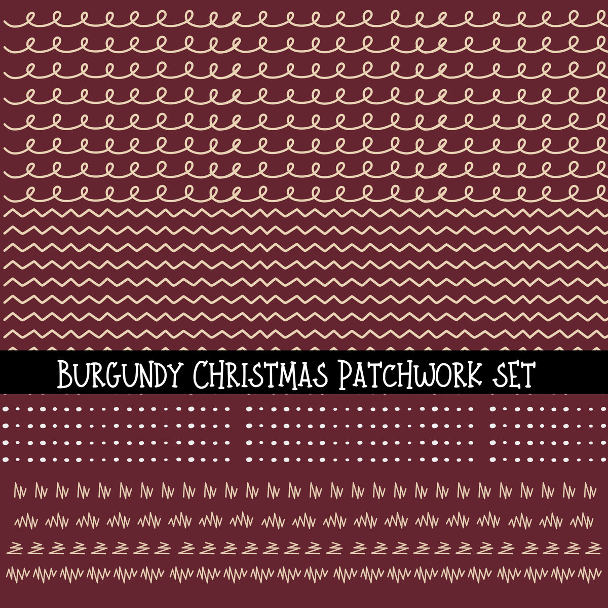 Burgundy Christmas  Doodle Patchwork Set