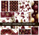Burgundy Christmas  Doodle Patchwork Set