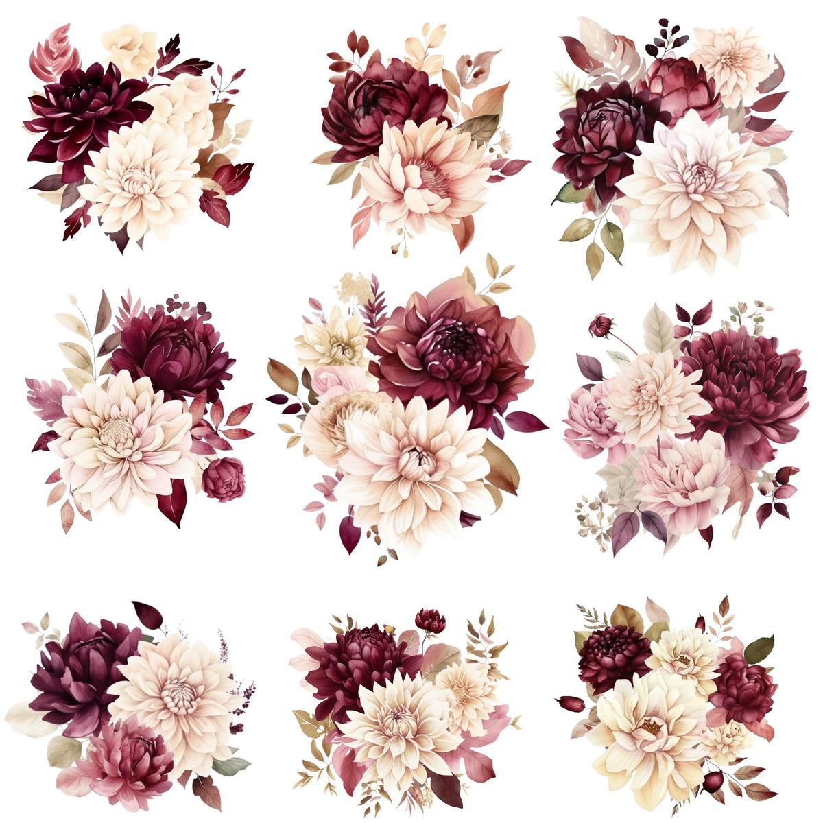 Burgundy Floral UV DTF Decal sheet