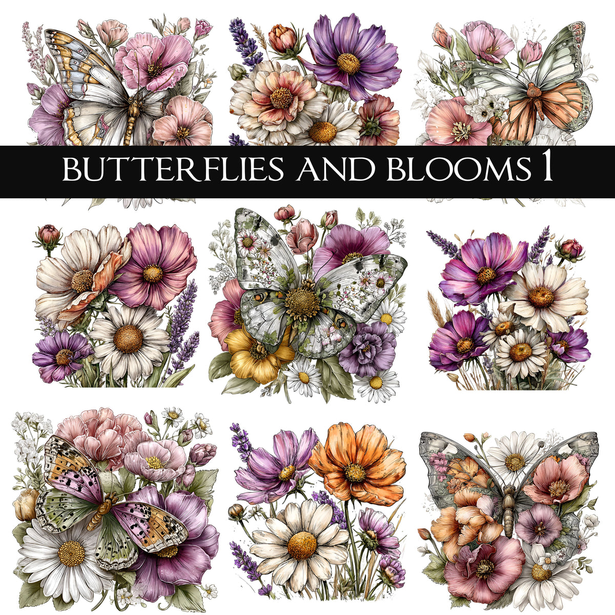 Butterflies and Blooms UV DTF Decal Sheets 2 design options