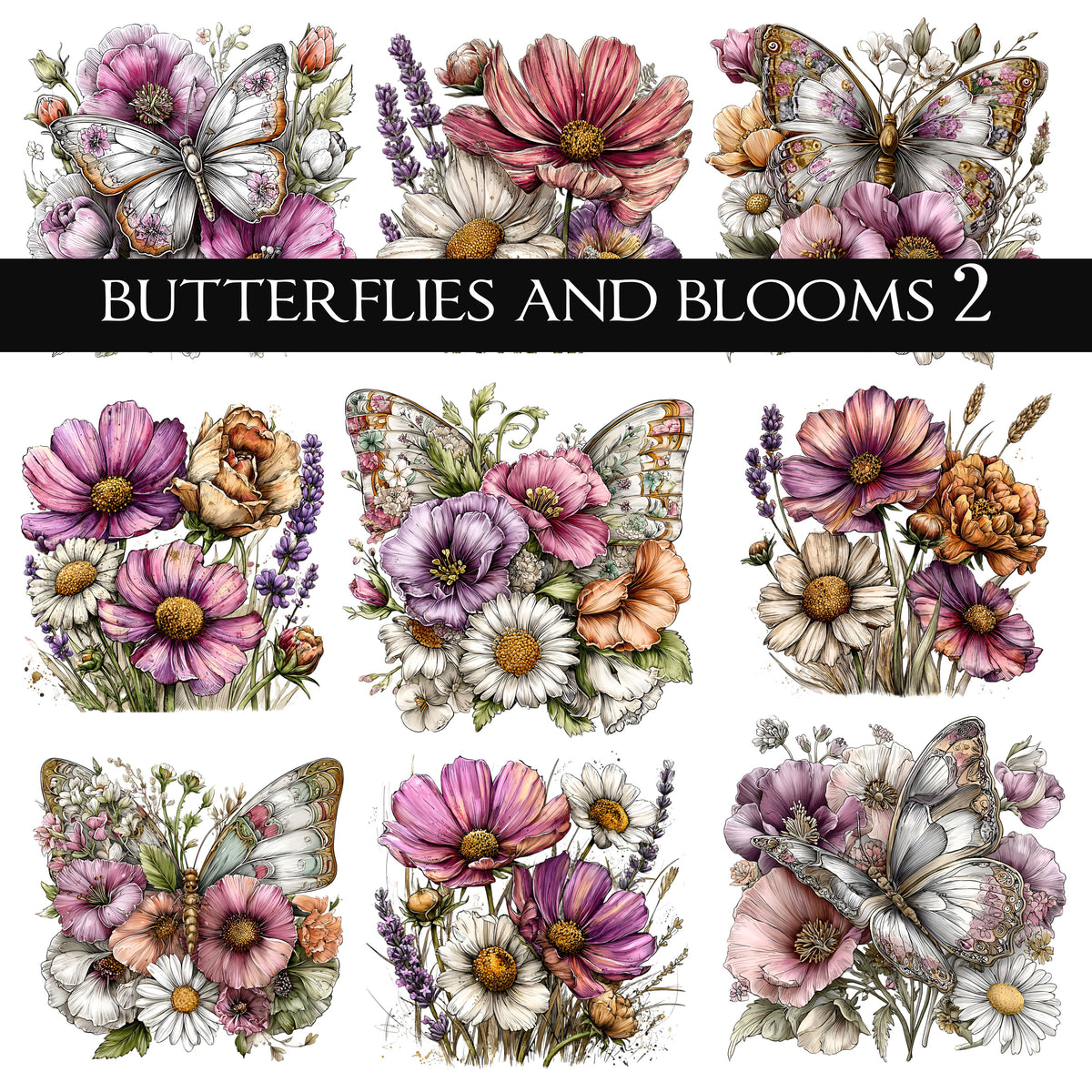Butterflies and Blooms UV DTF Decal Sheets 2 design options
