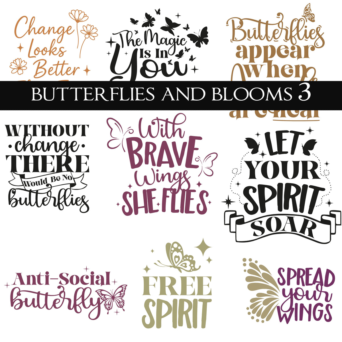 Butterflies and Blooms UV DTF Decal Sheets 2 design options