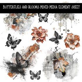 Butterflies and blooms mixed media Element UV DTF Decal sheets