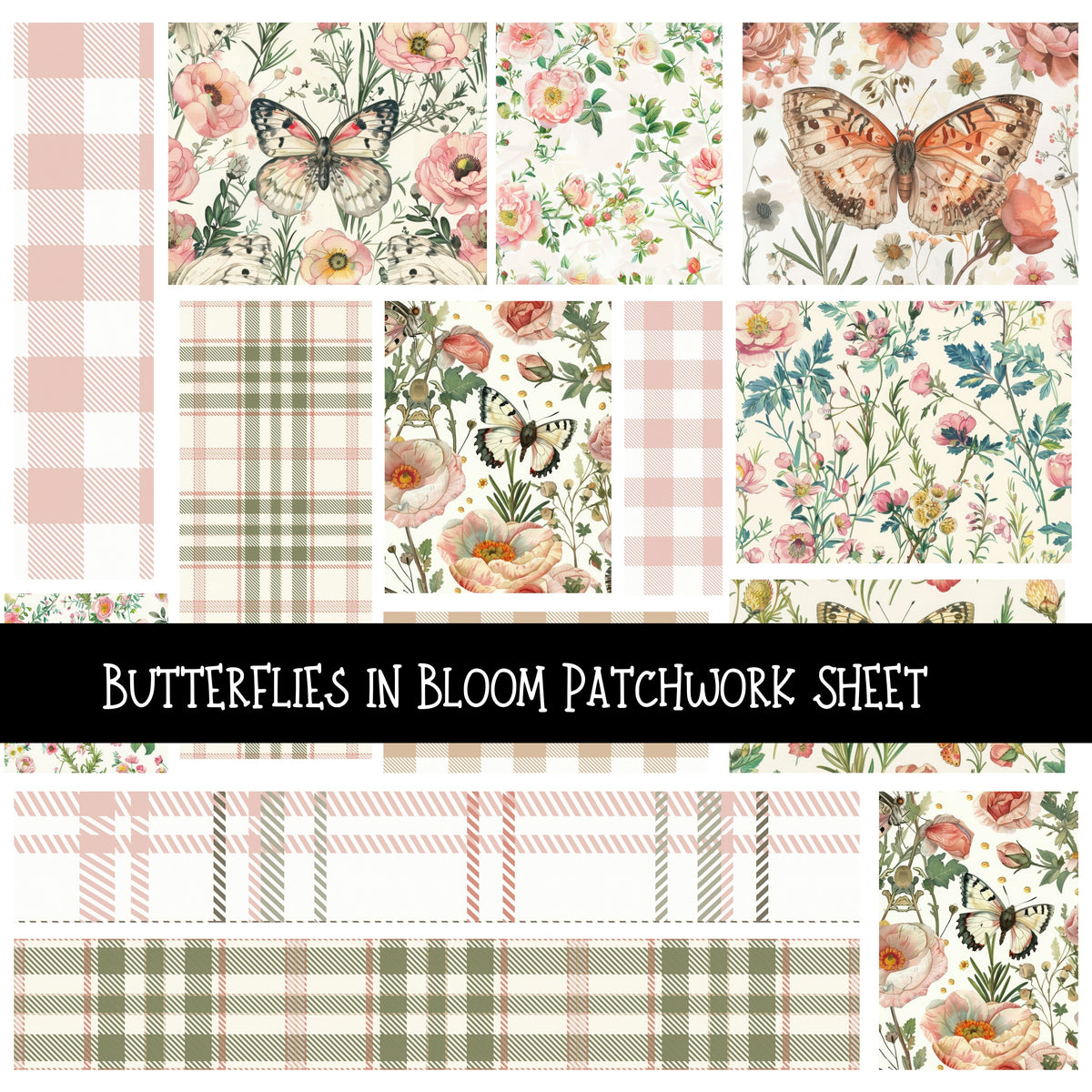 Butterflies in Bloom Patchwork precut vinyl sheet available in 12x12 or 6x6 sizes