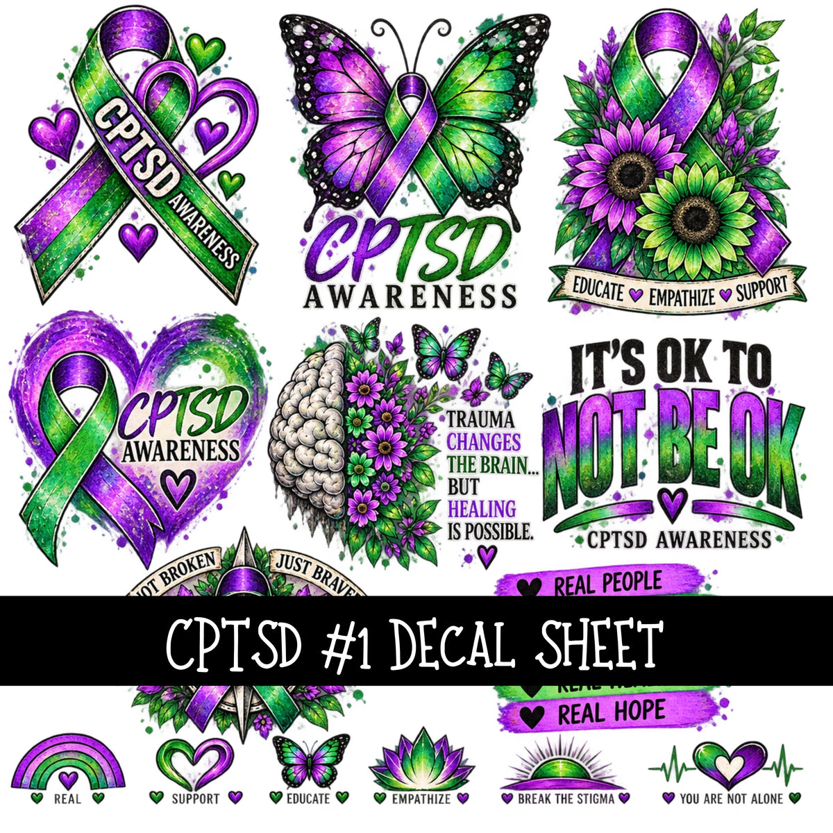 CPTSD UV DTF Decal sheets 2 Designs available
