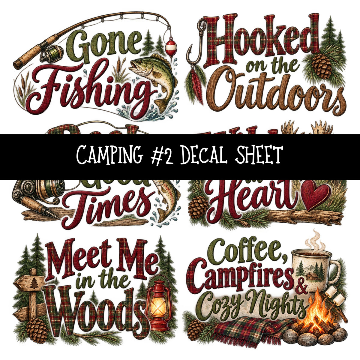 Camping UV DTF Decal sheets 11 Designs available